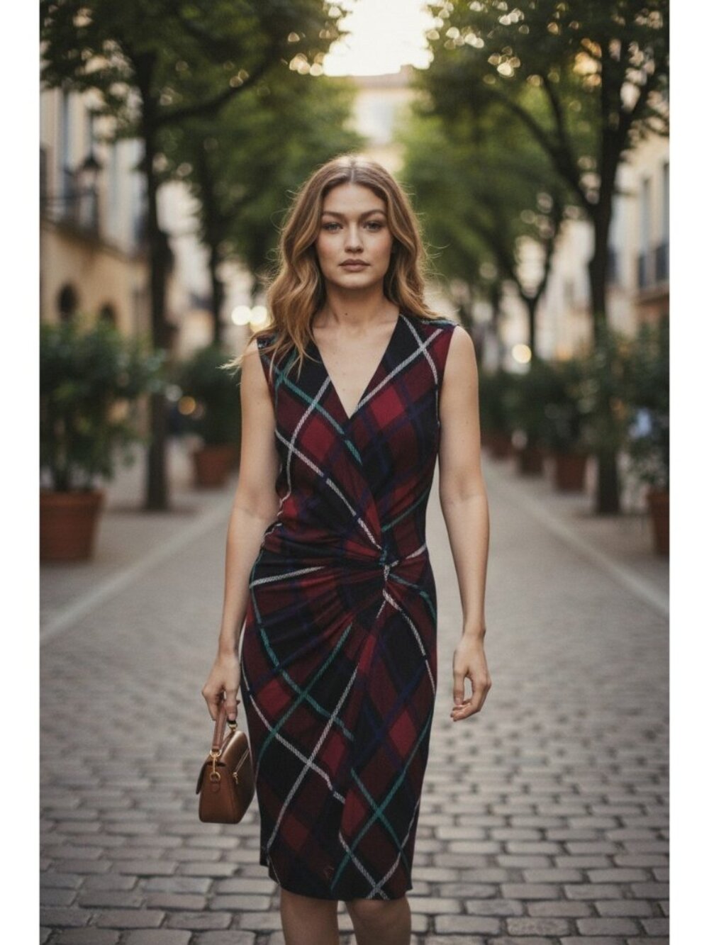 Gucci Plaid V Neck Sleeveless Sheath Dress Purple Wool Blend Italy M EUC - Picture 1 of 6